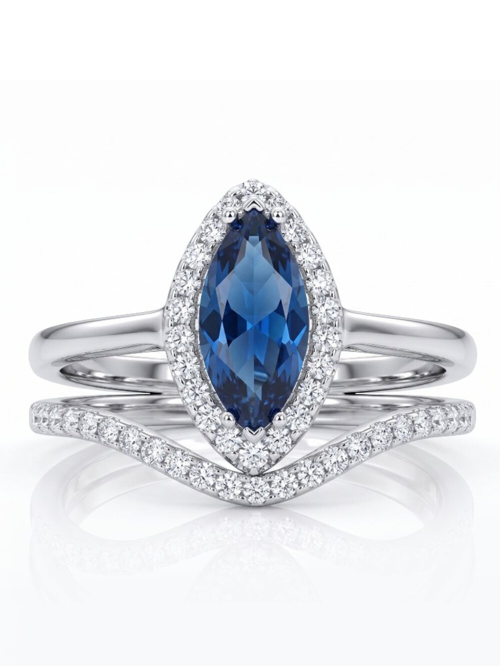 Blue Sapphire Gemstone marquise ring set, 925 Sterling Silver Charmed Aroma
